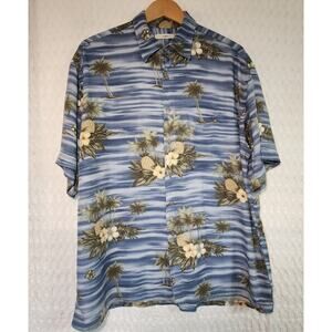 Campia Moda Mens L Hawaiian Shirt Pineapple Blue Floral Camp Cruise Vacation VTG